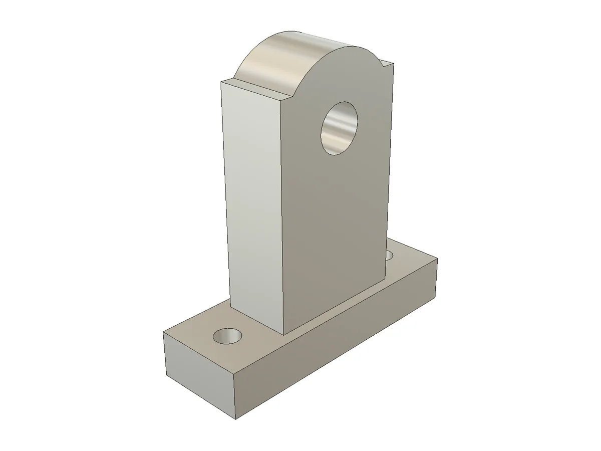 Bearing Block part file opened on its own after the three joints. 2 × Ø11 clearance holes for the M10 bolts that go through the base plate.
