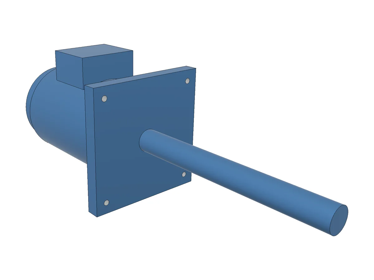 Gear Motor part file opened on its own after the three joints. Not changed. A bought motor keeps its holes: its flange face was picked as the centres, and only the bracket was drilled to its four M6 threads.