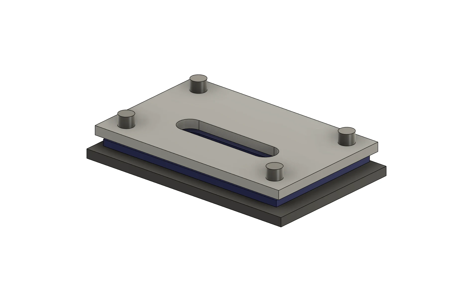The same stacked housing after a capsule-shaped passage was cut through every selected component