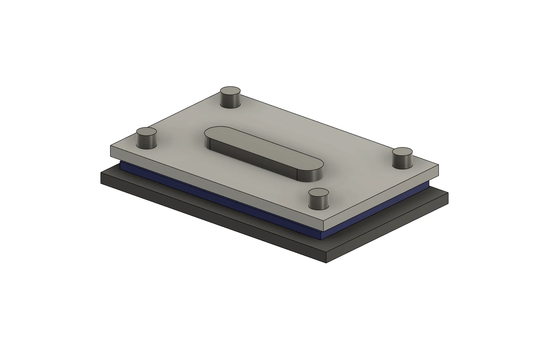 Dedicated stacked housing before Assembly Cut with the capsule-shaped tool body crossing all target layers