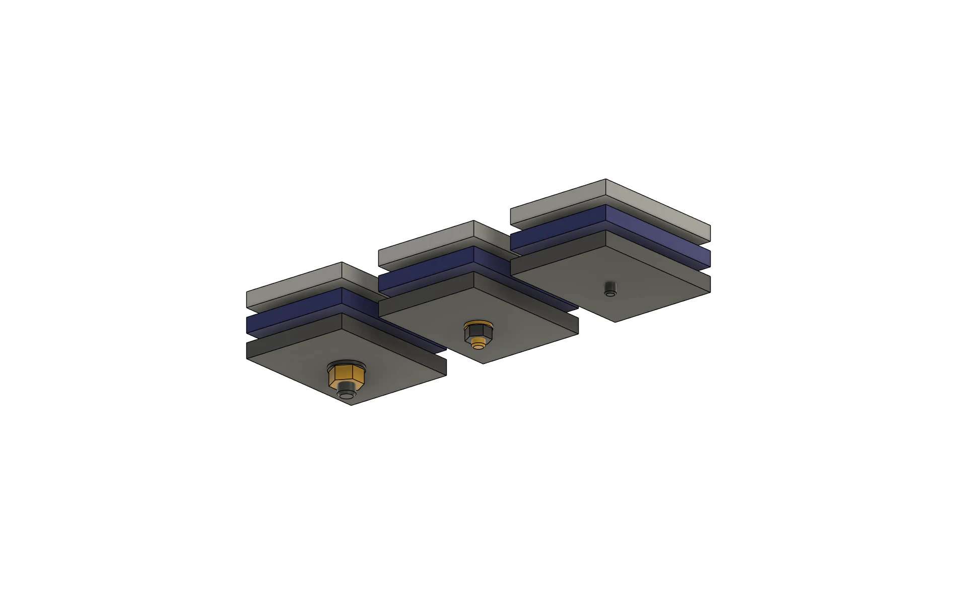 Underside of the Fusion hardware test matrix showing washers, nuts and threaded terminations