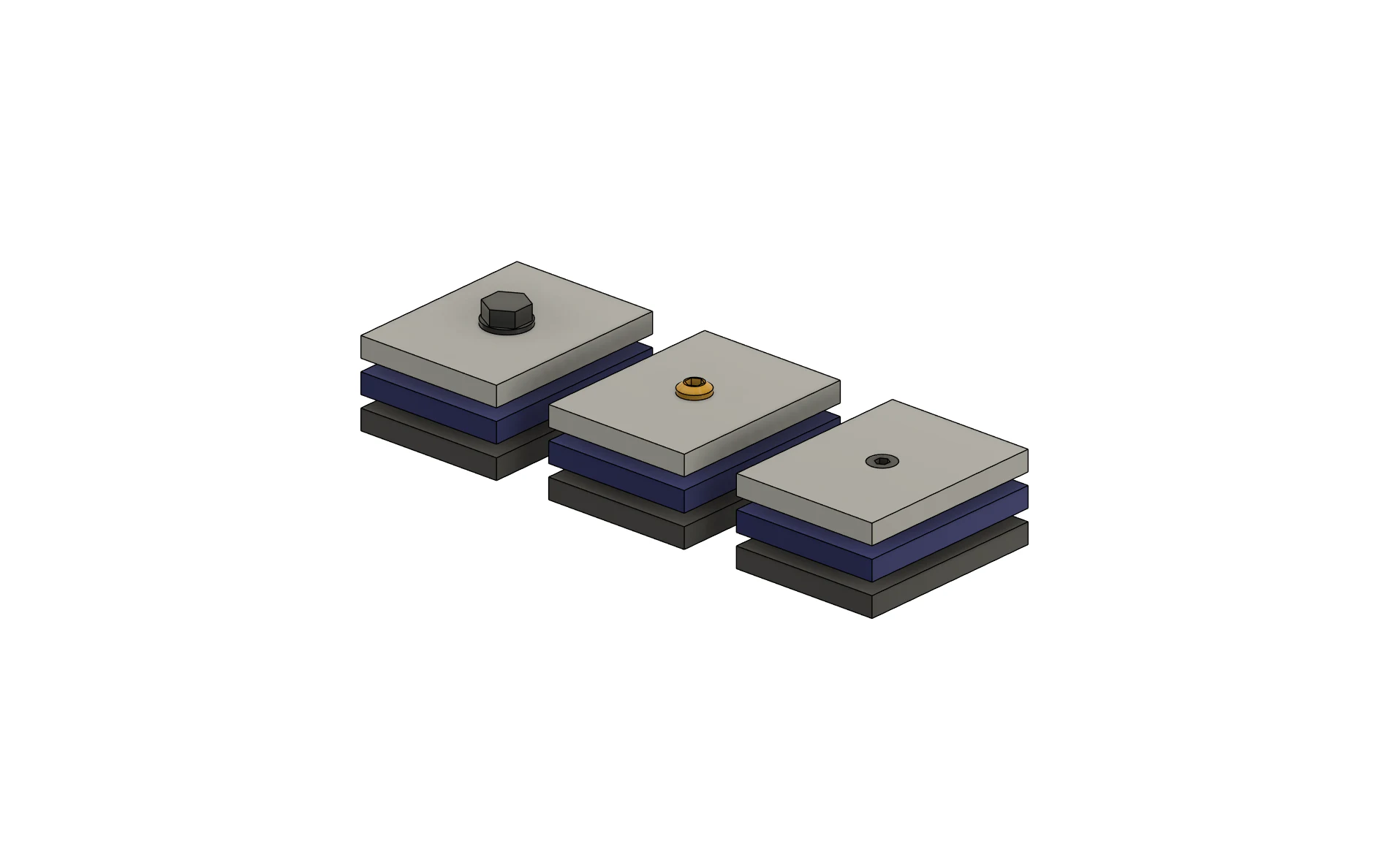 Fusion hardware test matrix with multiple linked metric fastener configurations across separate plate stacks