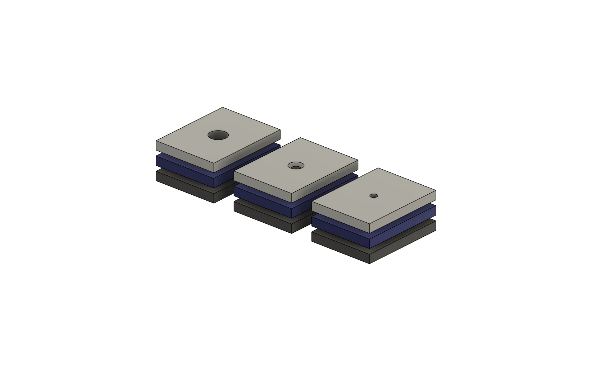 Dedicated three-layer Fusion test piece showing counterbored, countersunk and clearance hole treatments