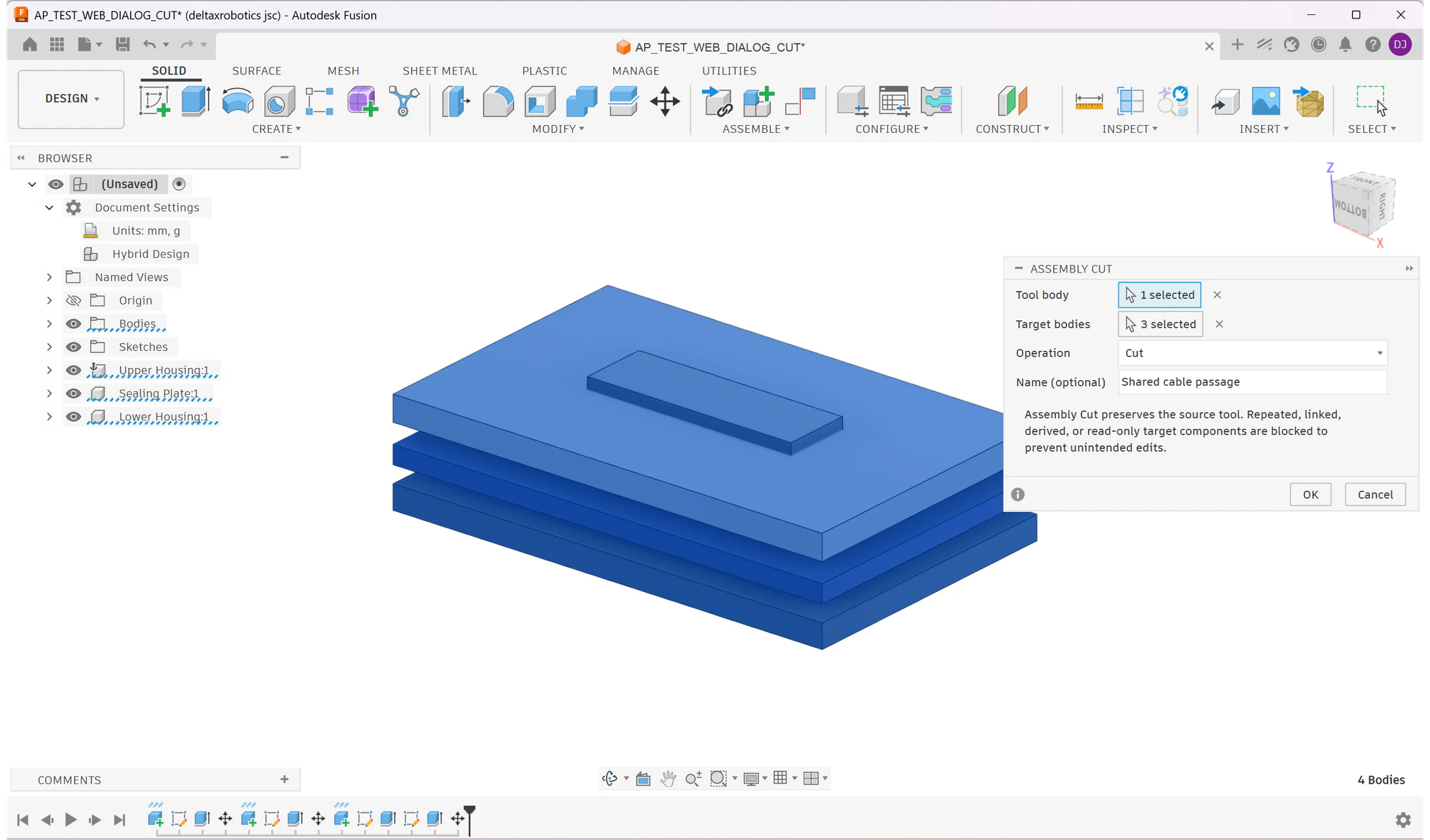 Assembly Cut dialog in Fusion with one tool body, multiple target components and Cut or Intersect operation controls