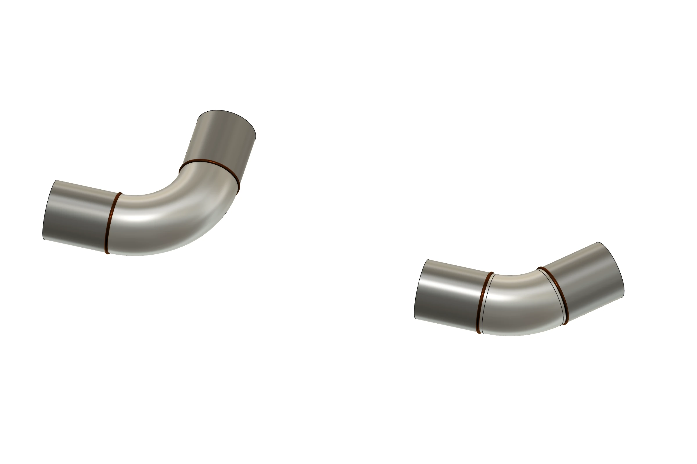 45 degree and 90 degree pipe elbows shown side by side