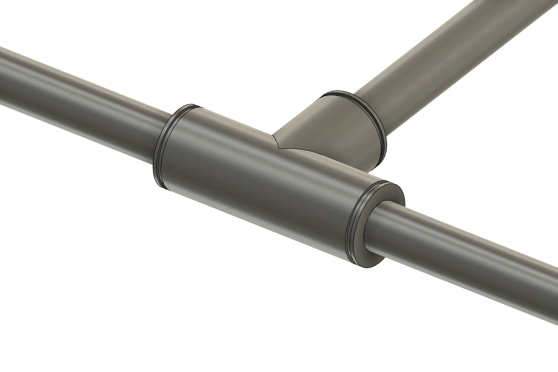 SMC KQ2 equal tee connecting three pneumatic tube branches in Autodesk Fusion
