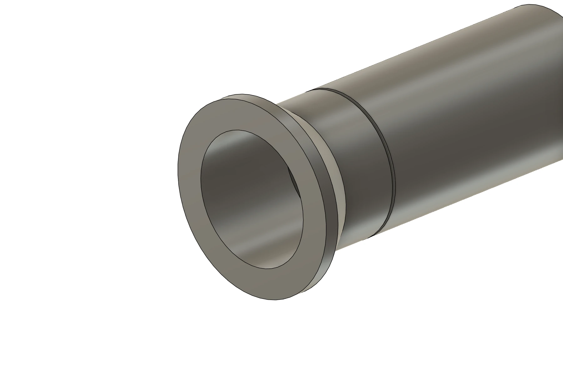 Alfa Laval L14AM sanitary ferrule with its open clamp face visible at the end of a metal tube in Autodesk Fusion