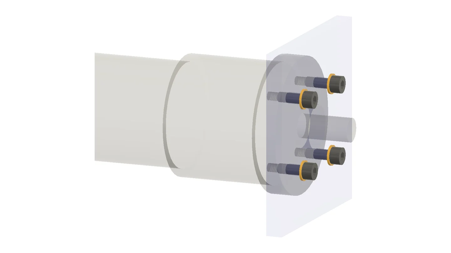 See-through bracket and motor: the four M5 screws pass through the bracket and end in the motor's threaded holes