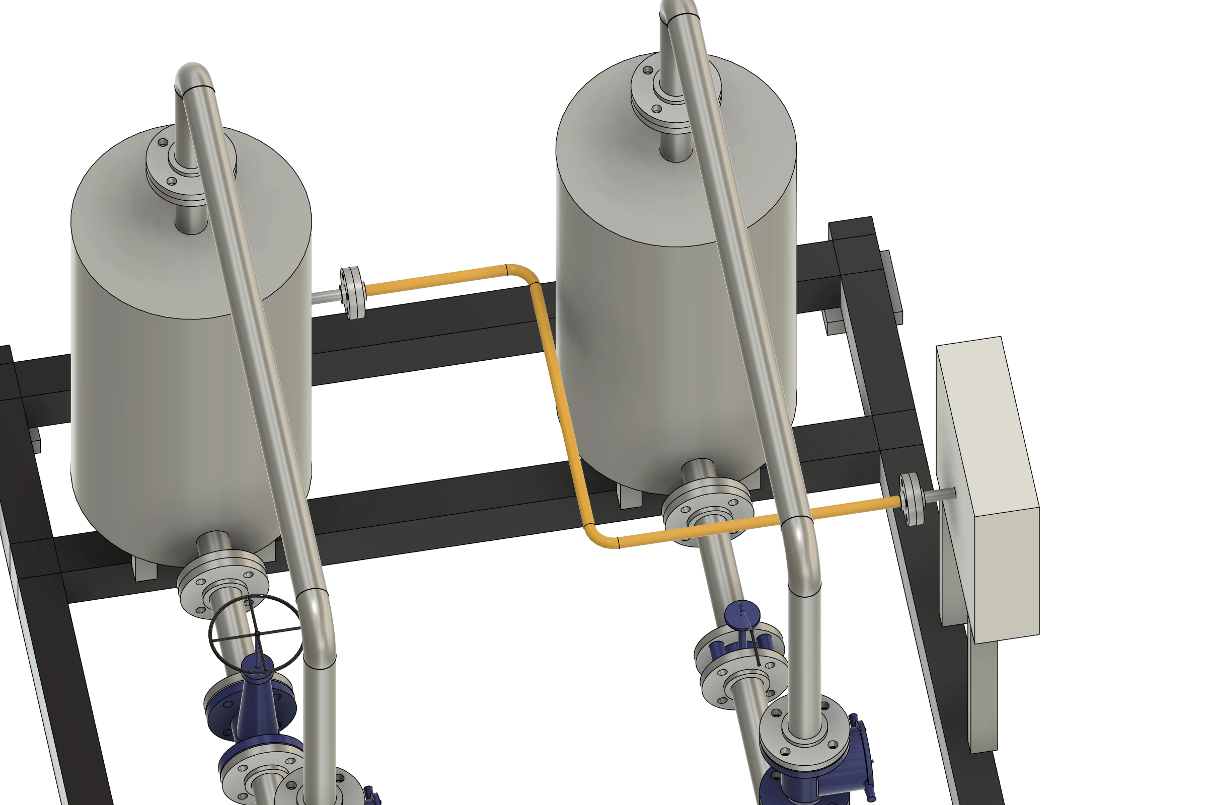 An auxiliary tube routed around the equipment in a Fusion pump skid