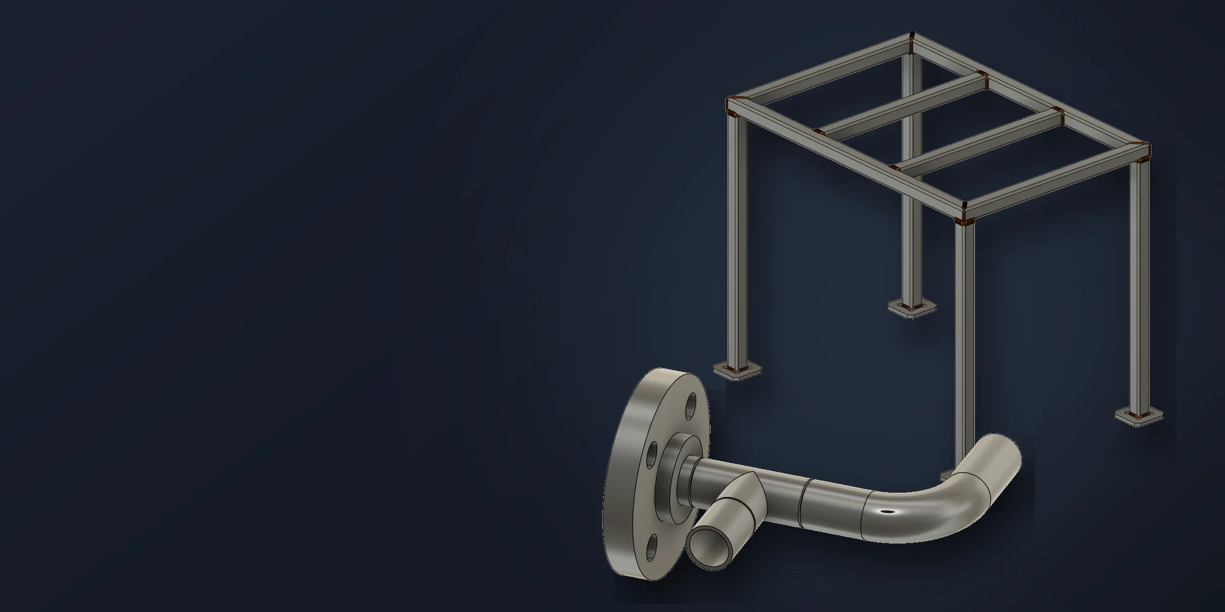Welded steel table frame with base plates built by Steel Frame & Weldments Pro in Autodesk Fusion 360