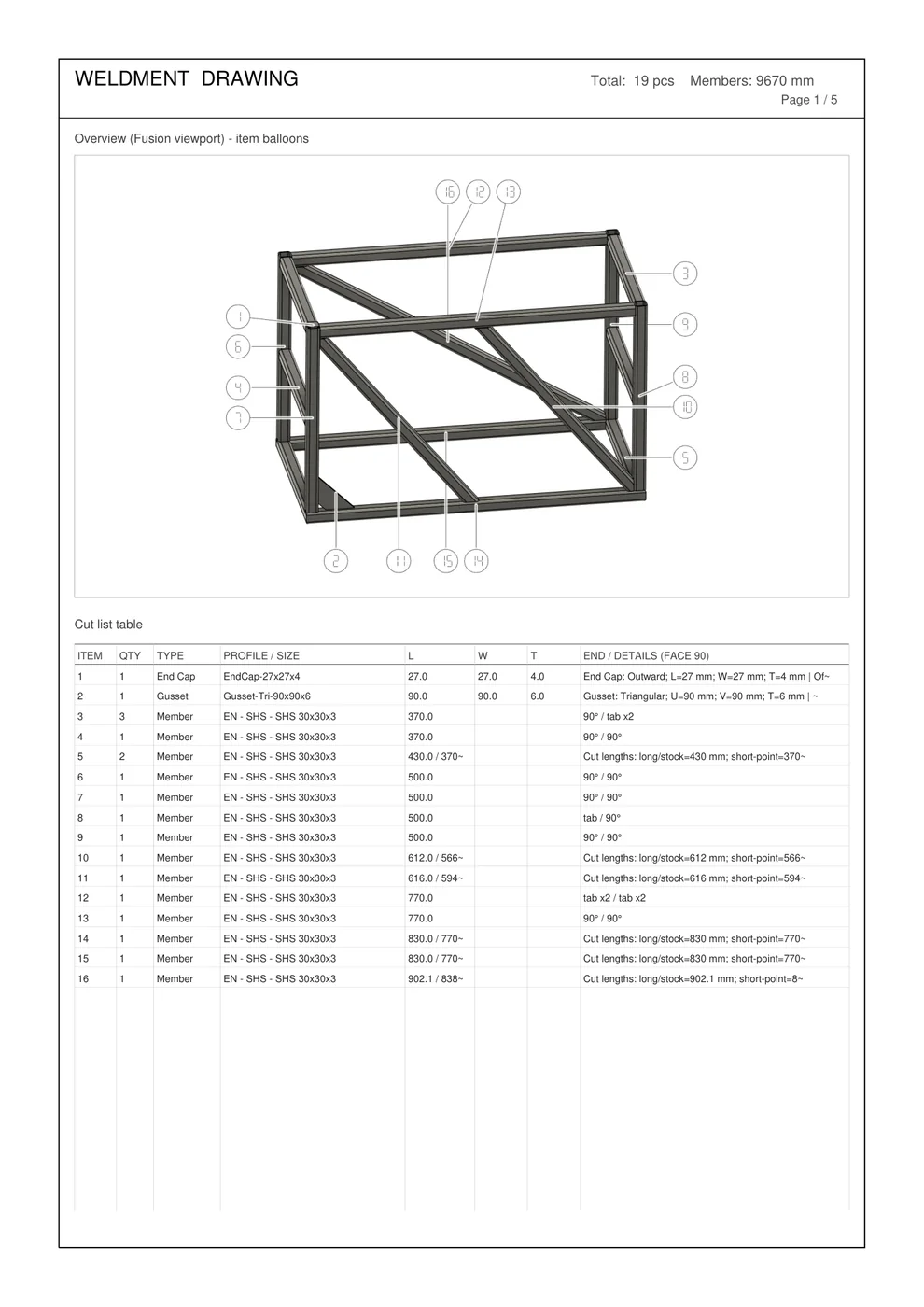 Cut sheet PDF overview page with item balloons