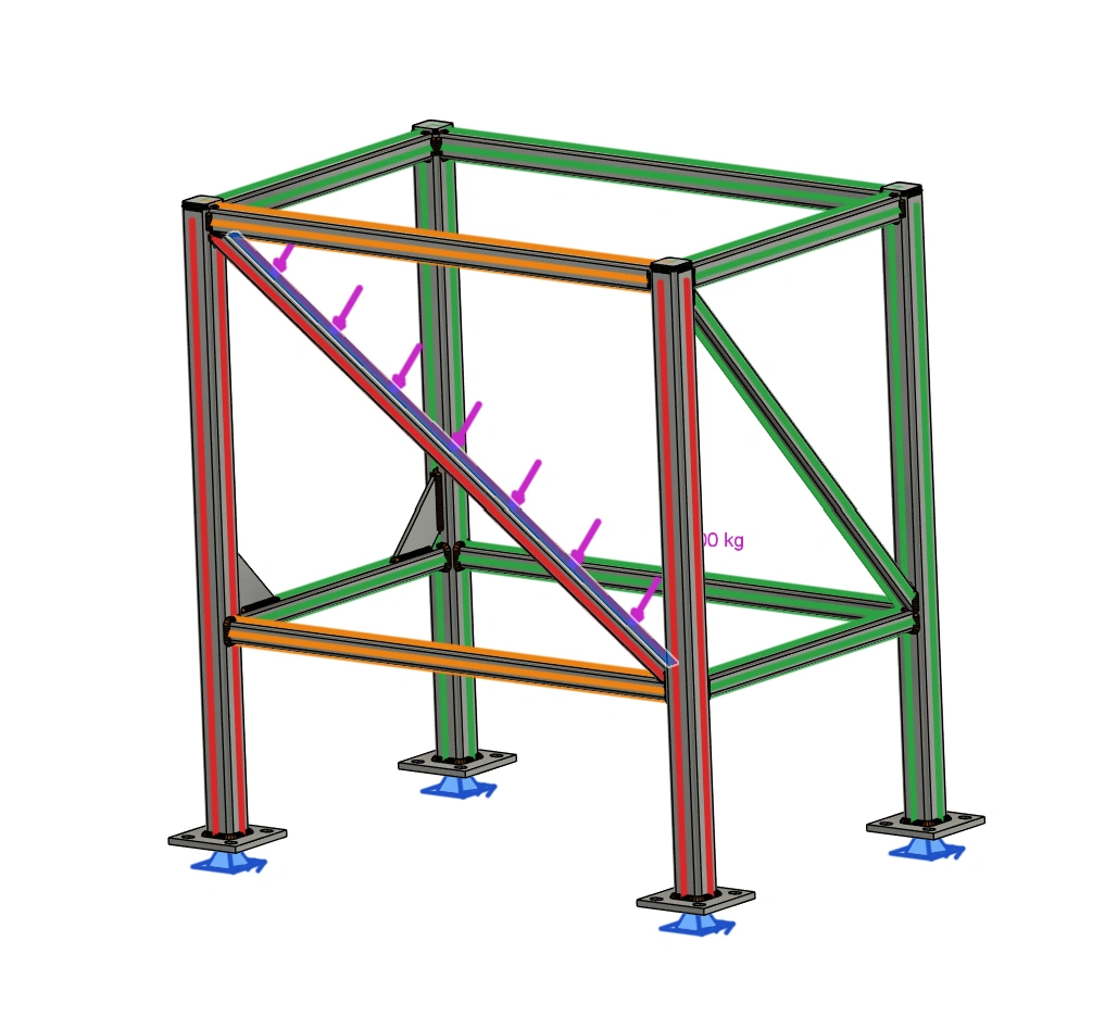Load applied to a planar face of a diagonal frame brace in Fusion