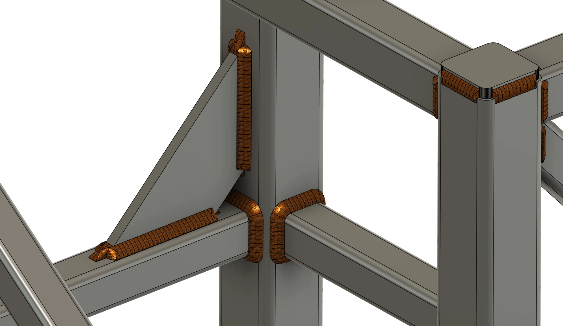 Fusion details of Rippled Textured fillet welds on tube, gusset and end-cap joints