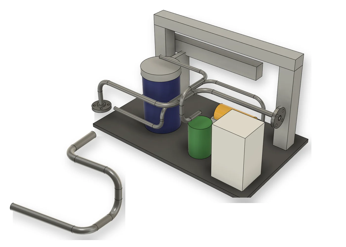 Bent tube and flanged pipe network with tee and elbow