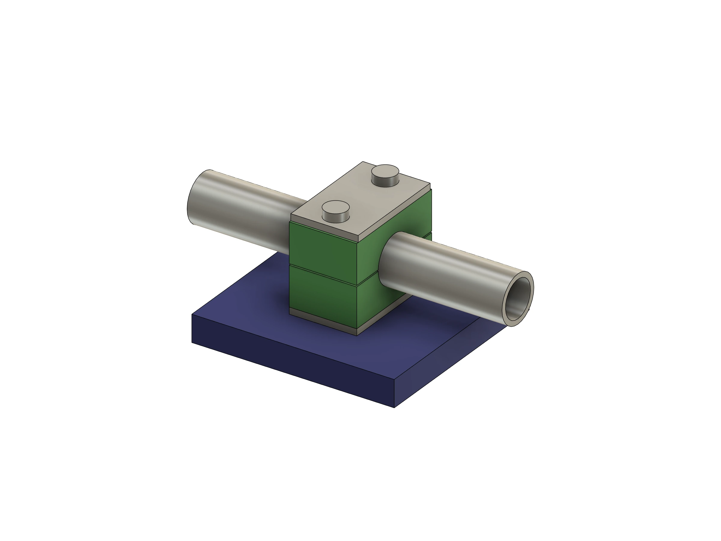 Block pipe clamp with cover plate and fasteners modeled in Autodesk Fusion
