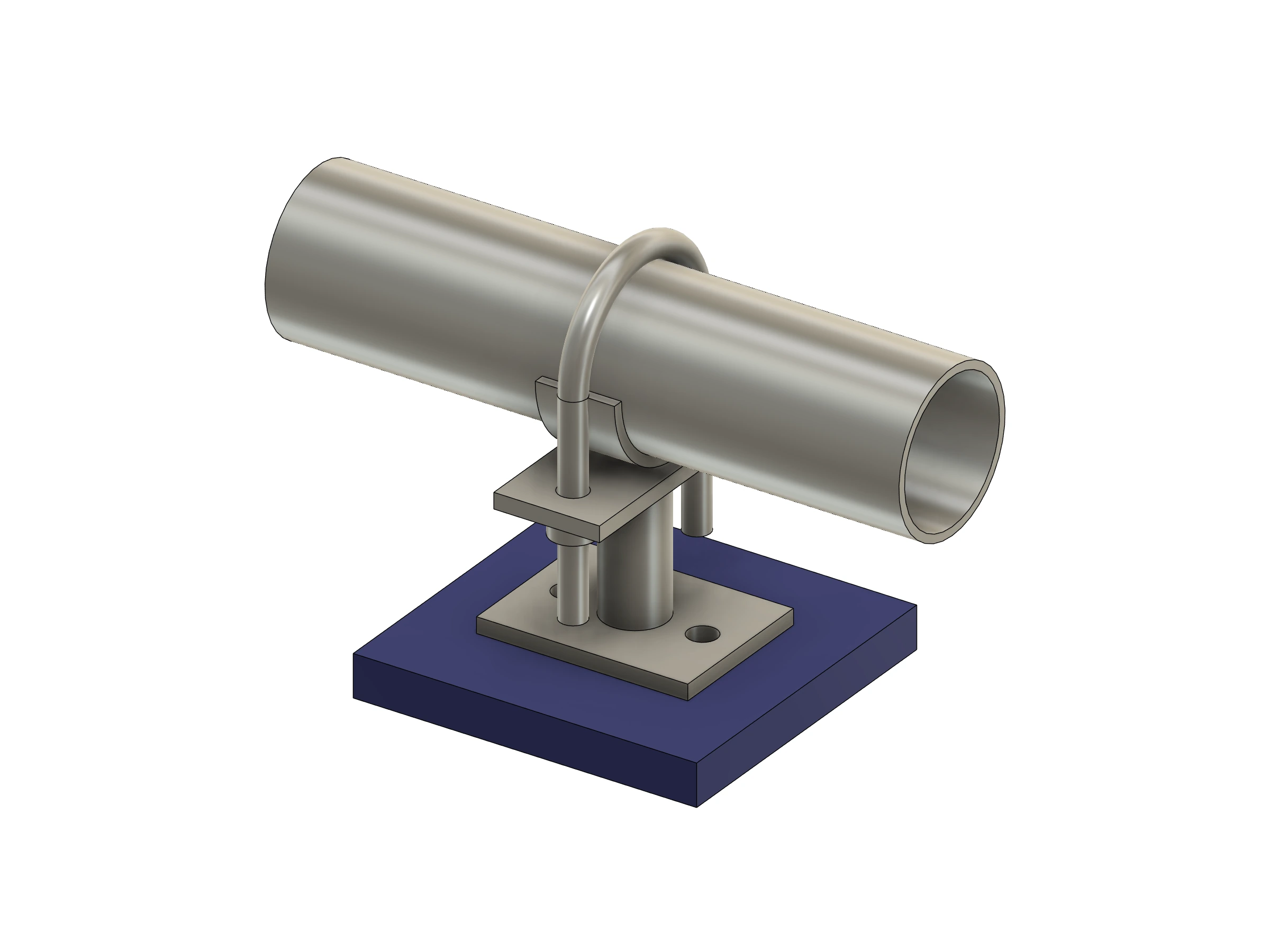 U-bolt pipe support with saddle and base plate in Autodesk Fusion