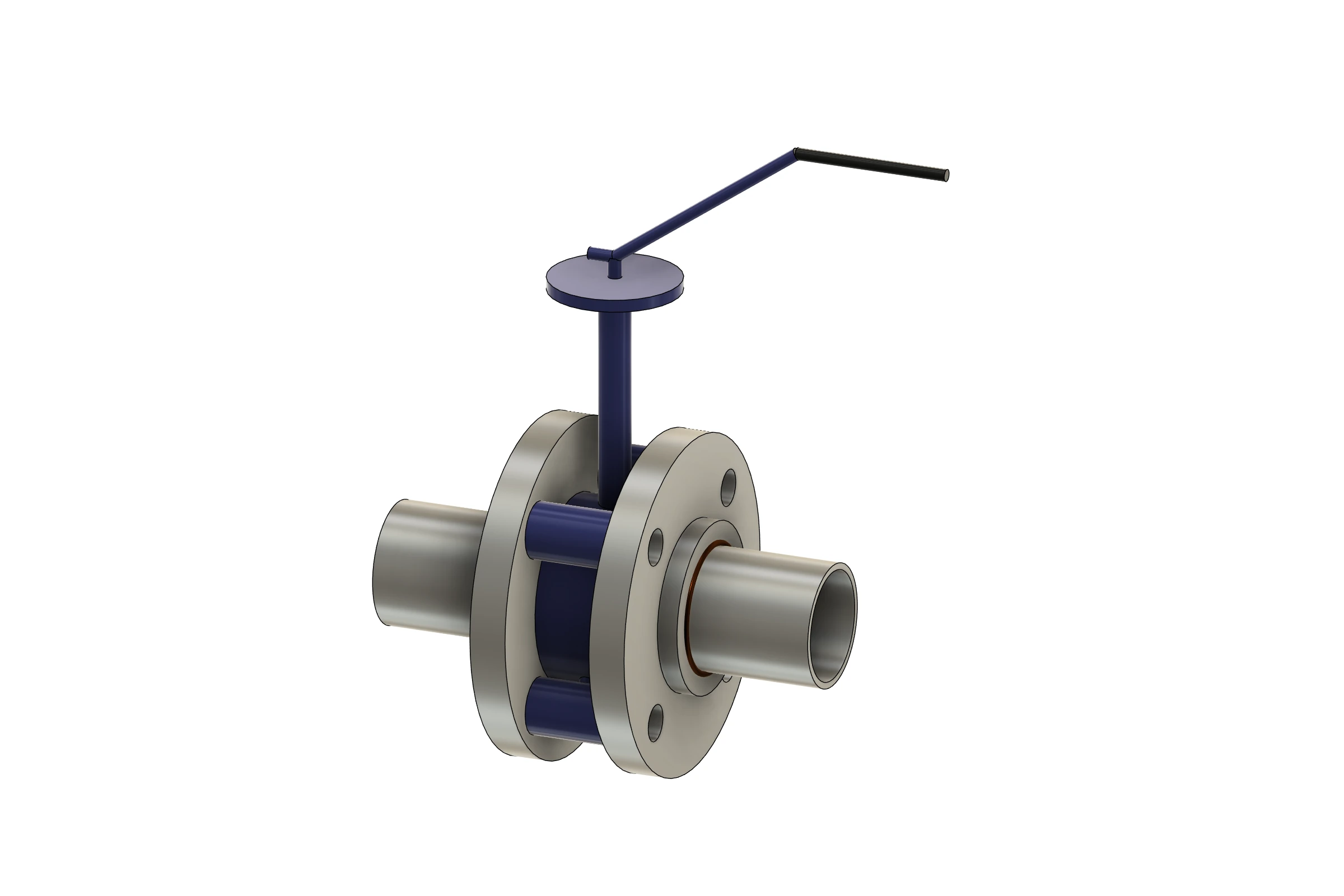 Wafer butterfly valve with an operating lever, created in Autodesk Fusion